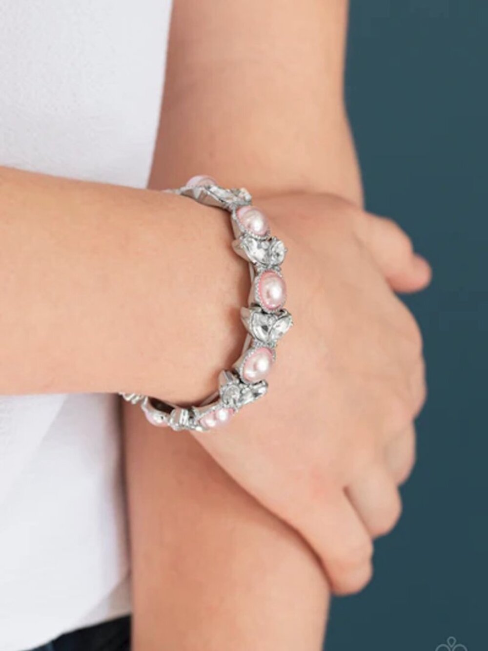 Silver Bracelet with Pink Pearl Accents - Women Jewelry
